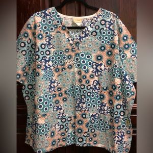 Tafford Sz 2x Turquoise Floral Scrub Top